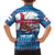Faroe Islands Christmas Family Matching Off Shoulder Maxi Dress and Hawaiian Shirt with Santa Riding Whale Faroe Flag and Blue Nordic Winter Pattern Design - Wonder Print Shop