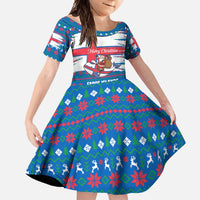 Faroe Islands Christmas Family Matching Off Shoulder Maxi Dress and Hawaiian Shirt with Santa Riding Whale Faroe Flag and Blue Nordic Winter Pattern Design - Wonder Print Shop