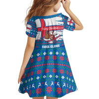 Faroe Islands Christmas Family Matching Off Shoulder Maxi Dress and Hawaiian Shirt with Santa Riding Whale Faroe Flag and Blue Nordic Winter Pattern Design - Wonder Print Shop