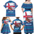 Faroe Islands Christmas Family Matching Off Shoulder Maxi Dress and Hawaiian Shirt with Santa Riding Whale Faroe Flag and Blue Nordic Winter Pattern Design - Wonder Print Shop