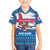Faroe Islands Christmas Family Matching Off Shoulder Short Dress and Hawaiian Shirt with Santa Riding Whale Faroe Flag and Blue Nordic Winter Pattern Design - Wonder Print Shop
