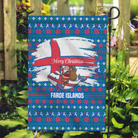 Faroe Islands Christmas Garden Flag with Santa Riding Whale Faroe Flag and Blue Nordic Winter Pattern Design - Wonder Print Shop