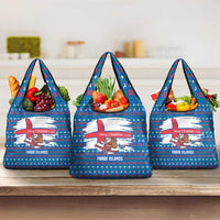 Faroe Islands Christmas Grocery Bag with Santa Riding Whale Faroe Flag and Blue Nordic Winter Pattern Design - Wonder Print Shop