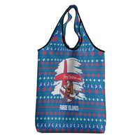 Faroe Islands Christmas Grocery Bag with Santa Riding Whale Faroe Flag and Blue Nordic Winter Pattern Design - Wonder Print Shop