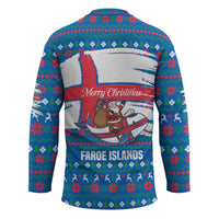 Faroe Islands Christmas Hockey Jersey with Santa Riding Whale Faroe Flag and Blue Nordic Winter Pattern Design - Wonder Print Shop