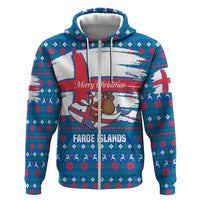 Faroe Islands Christmas Hoodie with Santa Riding Whale Faroe Flag and Blue Nordic Winter Pattern Design - Wonder Print Shop