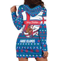 Faroe Islands Christmas Hoodie Dress with Santa Riding Whale Faroe Flag and Blue Nordic Winter Pattern Design - Wonder Print Shop