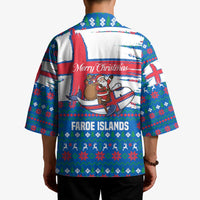 Faroe Islands Christmas Kimono with Santa Riding Whale Faroe Flag and Blue Nordic Winter Pattern Design - Wonder Print Shop