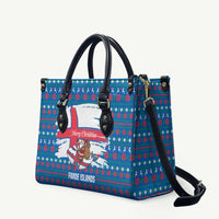 Faroe Islands Christmas Leather Bag with Santa Riding Whale Faroe Flag and Blue Nordic Winter Pattern Design - Wonder Print Shop