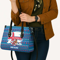 Faroe Islands Christmas Leather Bag with Santa Riding Whale Faroe Flag and Blue Nordic Winter Pattern Design - Wonder Print Shop