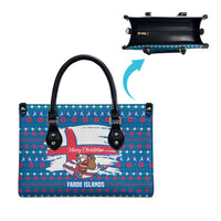 Faroe Islands Christmas Leather Bag with Santa Riding Whale Faroe Flag and Blue Nordic Winter Pattern Design - Wonder Print Shop