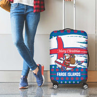 Faroe Islands Christmas Luggage Cover with Santa Riding Whale Faroe Flag and Blue Nordic Winter Pattern Design - Wonder Print Shop