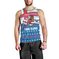 Faroe Islands Christmas Men Tank Top with Santa Riding Whale Faroe Flag and Blue Nordic Winter Pattern Design - Wonder Print Shop