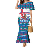 Faroe Islands Christmas Mermaid Dress with Santa Riding Whale Faroe Flag and Blue Nordic Winter Pattern Design - Wonder Print Shop