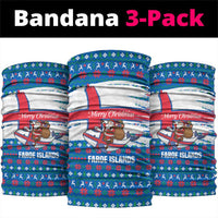 Faroe Islands Christmas Neck Gaiter with Santa Riding Whale Faroe Flag and Blue Nordic Winter Pattern Design - Wonder Print Shop