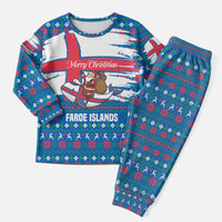 Faroe Islands Christmas Pajama Set with Santa Riding Whale Faroe Flag and Blue Nordic Winter Pattern Design - Wonder Print Shop