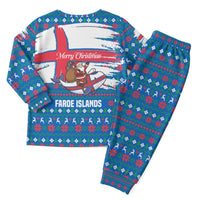 Faroe Islands Christmas Pajama Set with Santa Riding Whale Faroe Flag and Blue Nordic Winter Pattern Design - Wonder Print Shop