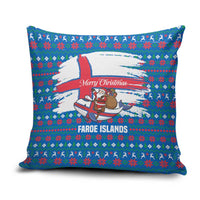 Faroe Islands Christmas Pillow Cover with Santa Riding Whale Faroe Flag and Blue Nordic Winter Pattern Design - Wonder Print Shop