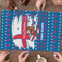 Faroe Islands Christmas Puzzle with Santa Riding Whale Faroe Flag and Blue Nordic Winter Pattern Design - Wonder Print Shop