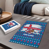 Faroe Islands Christmas Puzzle with Santa Riding Whale Faroe Flag and Blue Nordic Winter Pattern Design - Wonder Print Shop