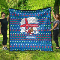 Faroe Islands Christmas Quilt with Santa Riding Whale Faroe Flag and Blue Nordic Winter Pattern Design - Wonder Print Shop