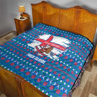 Faroe Islands Christmas Quilt with Santa Riding Whale Faroe Flag and Blue Nordic Winter Pattern Design - Wonder Print Shop