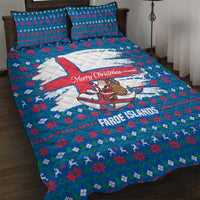 Faroe Islands Christmas Quilt Bed Set with Santa Riding Whale Faroe Flag and Blue Nordic Winter Pattern Design - Wonder Print Shop