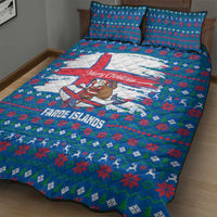 Faroe Islands Christmas Quilt Bed Set with Santa Riding Whale Faroe Flag and Blue Nordic Winter Pattern Design - Wonder Print Shop