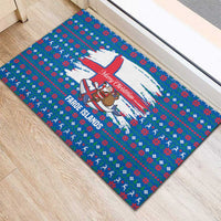 Faroe Islands Christmas Rubber Doormat with Santa Riding Whale Faroe Flag and Blue Nordic Winter Pattern Design - Wonder Print Shop