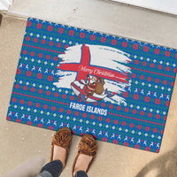 Faroe Islands Christmas Rubber Doormat with Santa Riding Whale Faroe Flag and Blue Nordic Winter Pattern Design - Wonder Print Shop
