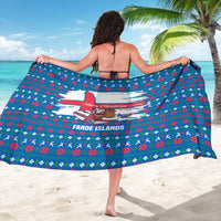 Faroe Islands Christmas Sarong with Santa Riding Whale Faroe Flag and Blue Nordic Winter Pattern Design - Wonder Print Shop