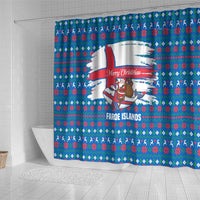 Faroe Islands Christmas Shower Curtain with Santa Riding Whale Faroe Flag and Blue Nordic Winter Pattern Design - Wonder Print Shop