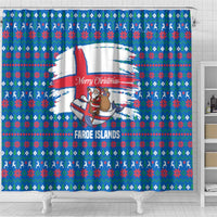 Faroe Islands Christmas Shower Curtain with Santa Riding Whale Faroe Flag and Blue Nordic Winter Pattern Design - Wonder Print Shop