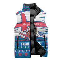 Faroe Islands Christmas Sleeveless Puffer Jacket with Santa Riding Whale Faroe Flag and Blue Nordic Winter Pattern Design - Wonder Print Shop