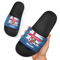 Faroe Islands Christmas Slide Sandals with Santa Riding Whale Faroe Flag and Blue Nordic Winter Pattern Design - Wonder Print Shop