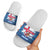 Faroe Islands Christmas Slide Sandals with Santa Riding Whale Faroe Flag and Blue Nordic Winter Pattern Design - Wonder Print Shop