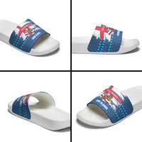 Faroe Islands Christmas Slide Sandals with Santa Riding Whale Faroe Flag and Blue Nordic Winter Pattern Design - Wonder Print Shop