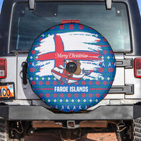 Faroe Islands Christmas Spare Tire Cover with Santa Riding Whale Faroe Flag and Blue Nordic Winter Pattern Design - Wonder Print Shop