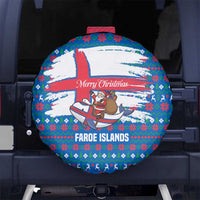 Faroe Islands Christmas Spare Tire Cover with Santa Riding Whale Faroe Flag and Blue Nordic Winter Pattern Design - Wonder Print Shop