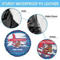 Faroe Islands Christmas Spare Tire Cover with Santa Riding Whale Faroe Flag and Blue Nordic Winter Pattern Design - Wonder Print Shop