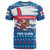 Faroe Islands Christmas T Shirt with Santa Riding Whale Faroe Flag and Blue Nordic Winter Pattern Design - Wonder Print Shop