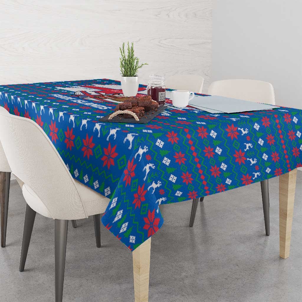 Faroe Islands Christmas Tablecloth with Santa Riding Whale Faroe Flag and Blue Nordic Winter Pattern Design - Wonder Print Shop