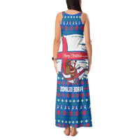 Faroe Islands Christmas Tank Maxi Dress with Santa Riding Whale Faroe Flag and Blue Nordic Winter Pattern Design - Wonder Print Shop