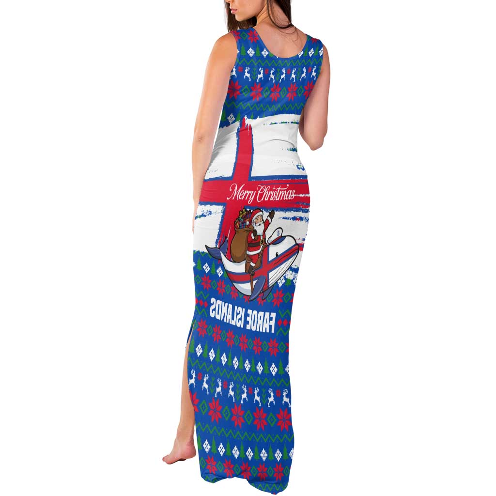 Faroe Islands Christmas Tank Maxi Dress with Santa Riding Whale Faroe Flag and Blue Nordic Winter Pattern Design - Wonder Print Shop