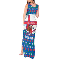 Faroe Islands Christmas Tank Maxi Dress with Santa Riding Whale Faroe Flag and Blue Nordic Winter Pattern Design - Wonder Print Shop