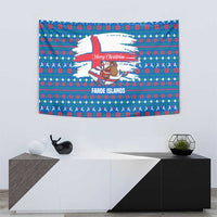 Faroe Islands Christmas Tapestry with Santa Riding Whale Faroe Flag and Blue Nordic Winter Pattern Design - Wonder Print Shop