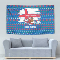 Faroe Islands Christmas Tapestry with Santa Riding Whale Faroe Flag and Blue Nordic Winter Pattern Design - Wonder Print Shop