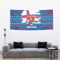 Faroe Islands Christmas Tapestry with Santa Riding Whale Faroe Flag and Blue Nordic Winter Pattern Design - Wonder Print Shop