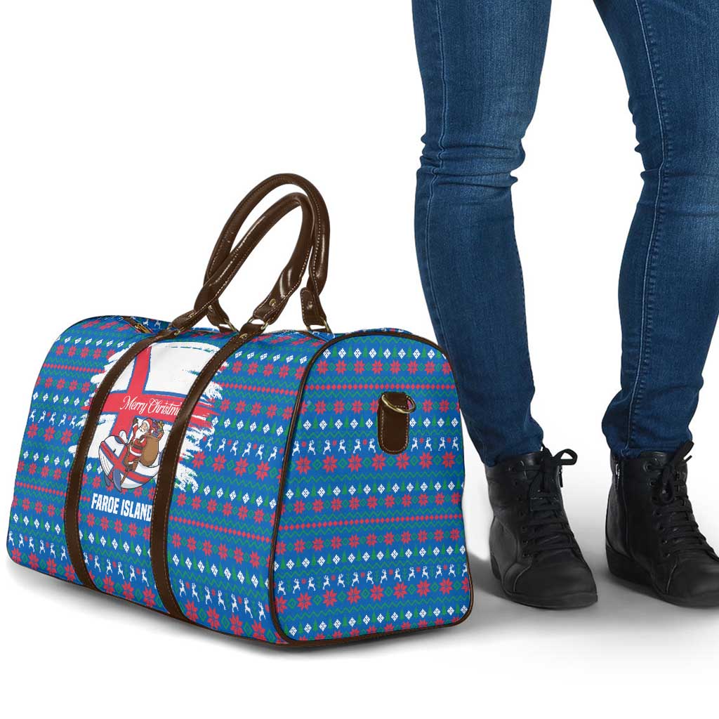 Faroe Islands Christmas Travel Bag with Santa Riding Whale Faroe Flag and Blue Nordic Winter Pattern Design - Wonder Print Shop