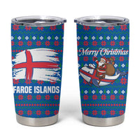Faroe Islands Christmas Tumbler Cup with Santa Riding Whale Faroe Flag and Blue Nordic Winter Pattern Design - Wonder Print Shop